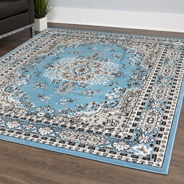 Premium Blue/Grey 4 ft. x 5 ft. Medallion Area Rug