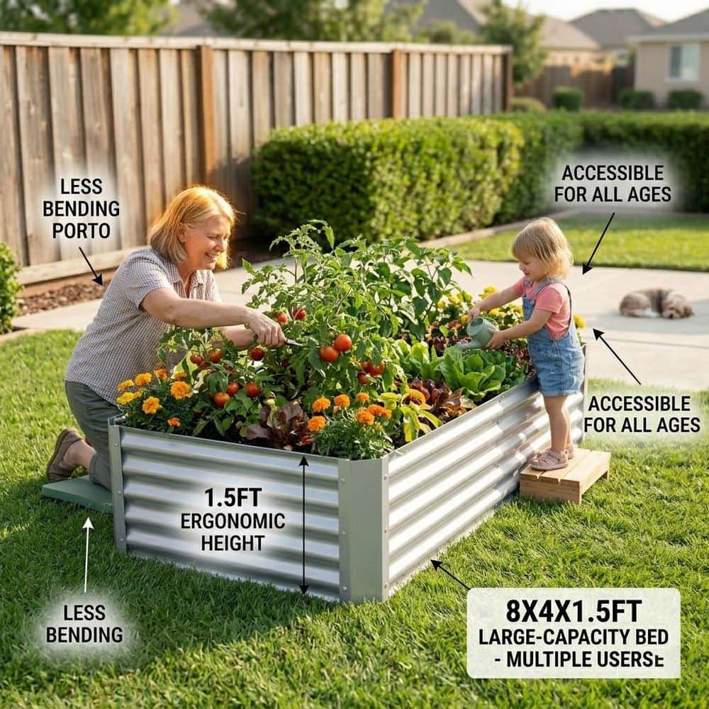 YOUFUNIQUE Steel Raised Planter Box, Silver Garden Bed with Open-Ended ...