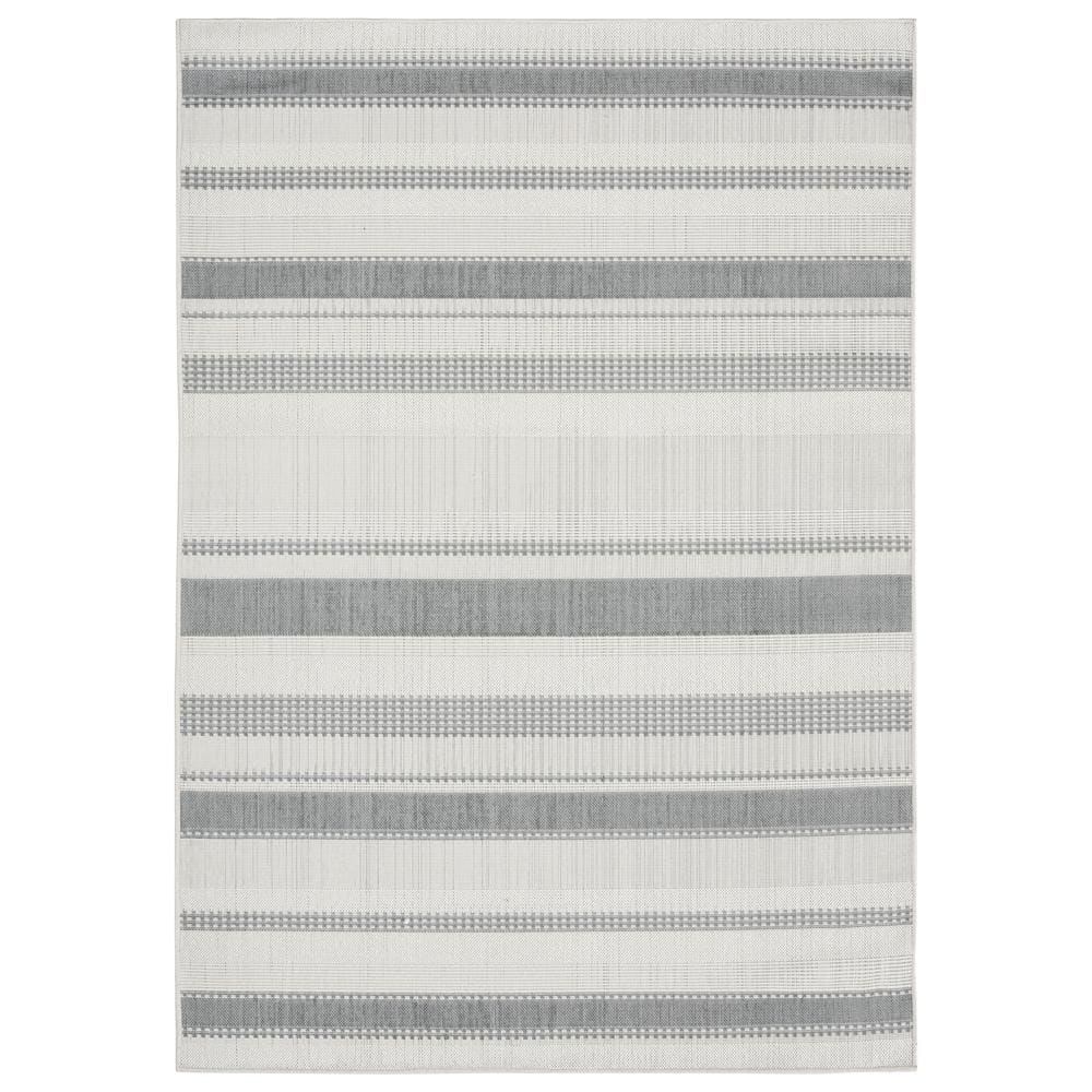 Gray and Cream Striped Synthetic 5' x 7' Indoor/Outdoor Rug