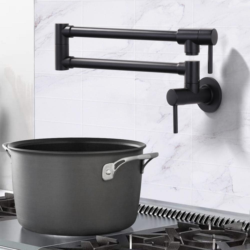 Matte Black Wall Mount Double Handle Pot Filler Faucet