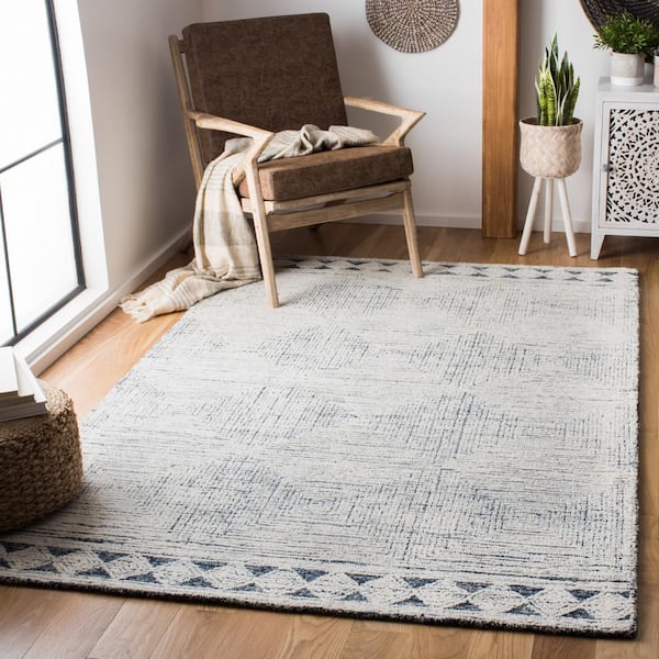 Abstract Ivory/Navy Doormat 2 ft. x 3 ft.y Geometric Striped Area Rug