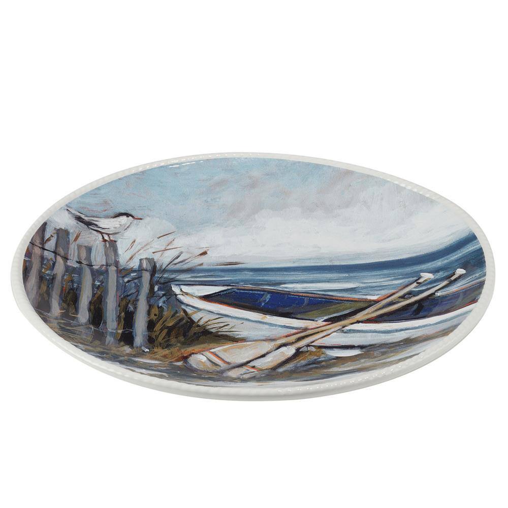 Shorebirds Coastal Ceramic Round Platter with Embossed Rope Rim