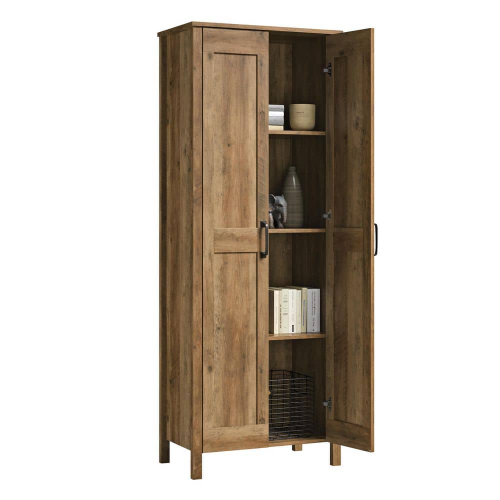 Tall Rustic Pine 2-Door Storage Cabinet with Adjustable Shelves