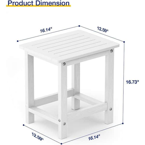 16.73 in. H White Square Single Layer Plastic Adirondack Outdoor Patio Side Table