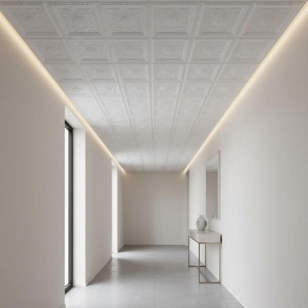 223 Economy Gloss White 2 ft. x 4 ft. PVC Lay-in Faux Tin Ceiling Tile (80 sq.ft./case)