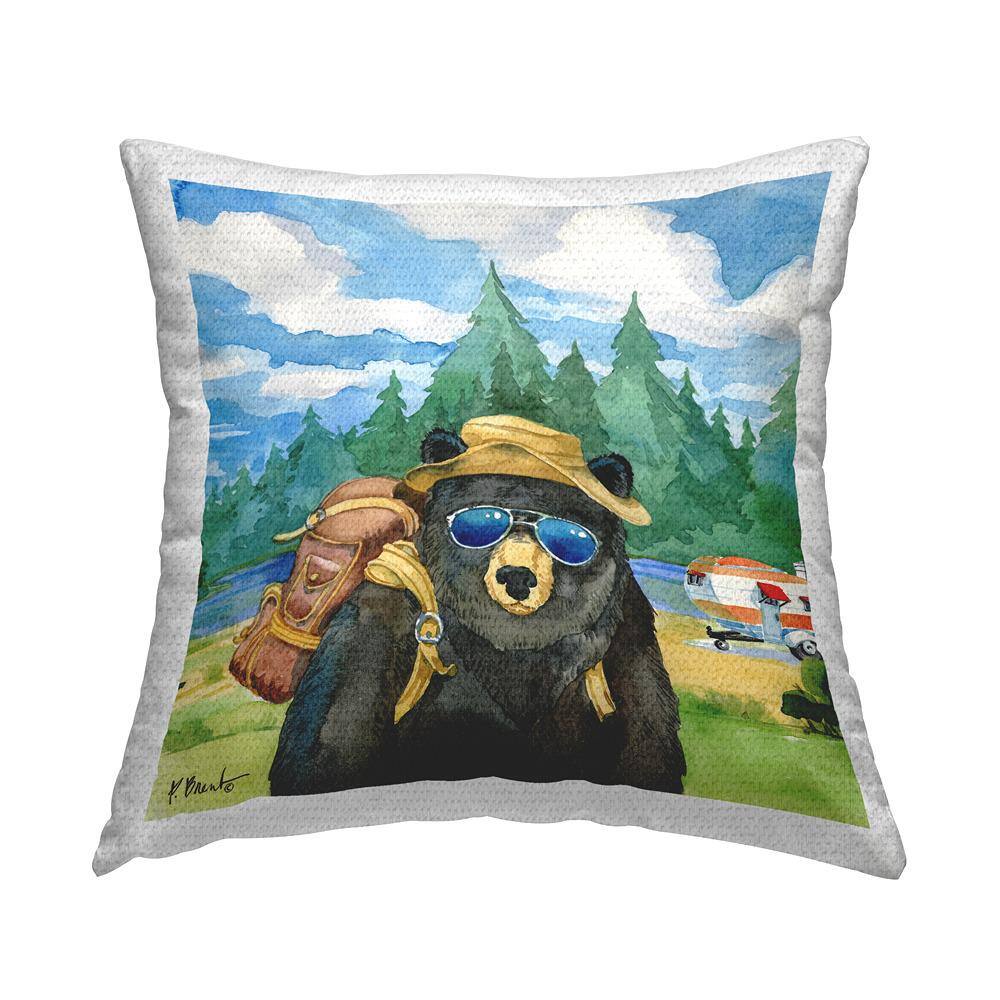 Bear Camping Gear Wildlife Nature Scene Multi-Color Square Outdoor Throw Pillow price history on PriceWatchPro