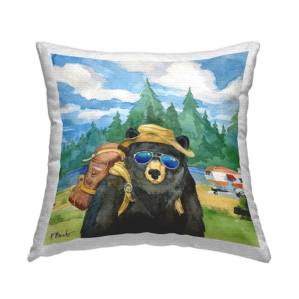 Stupell Industries Bear Camping Gear Wildlife Nature Scene Multi-Color Square Outdoor Throw Pillow
