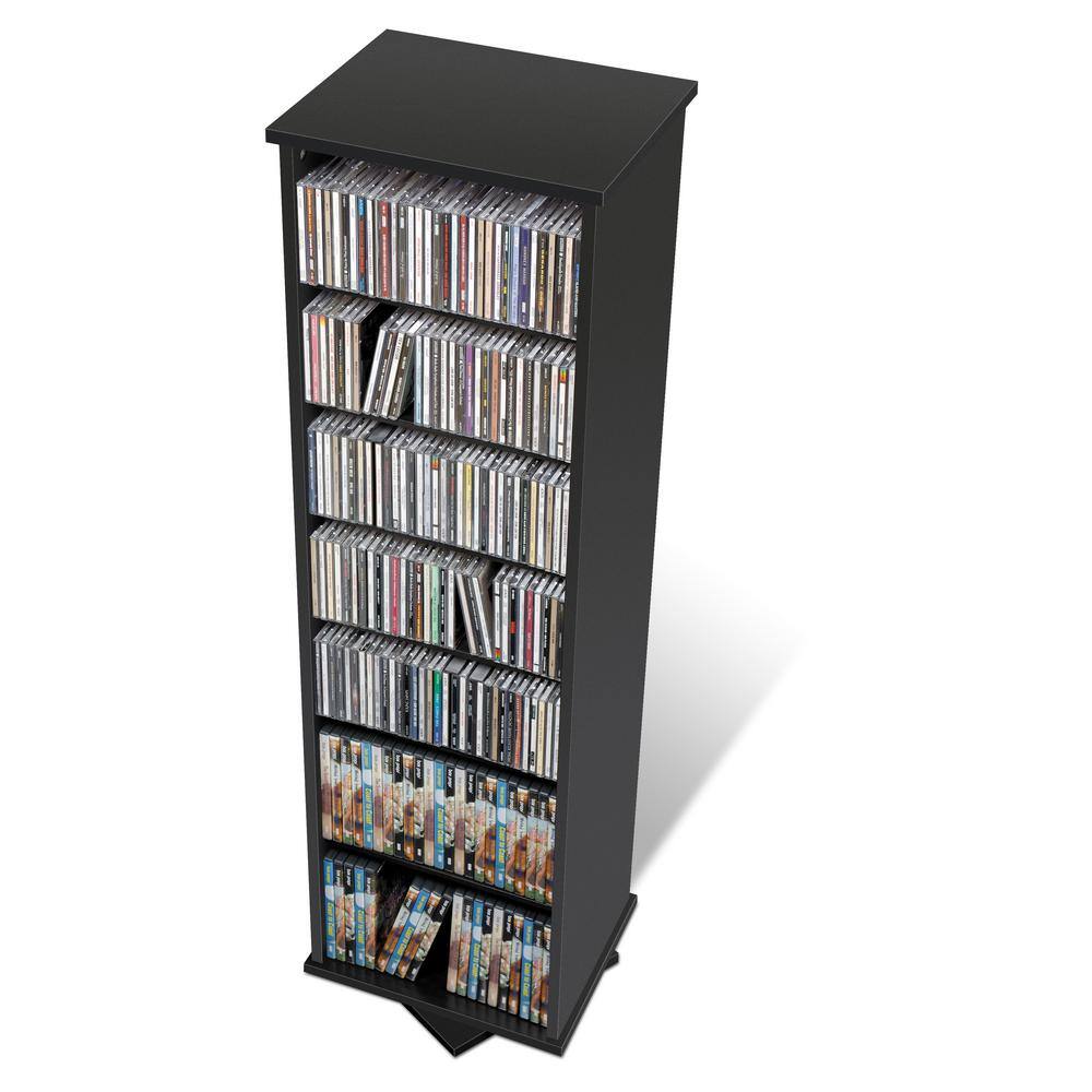 Black Composite Wood Two-Sided Spinning Media Storage Tower