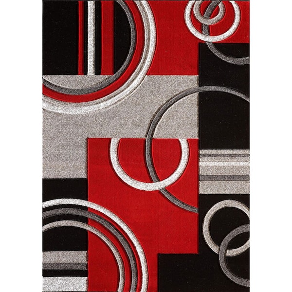 Red Polypropylene 8 ft. x 10 ft. Abstract Indoor Area Rug