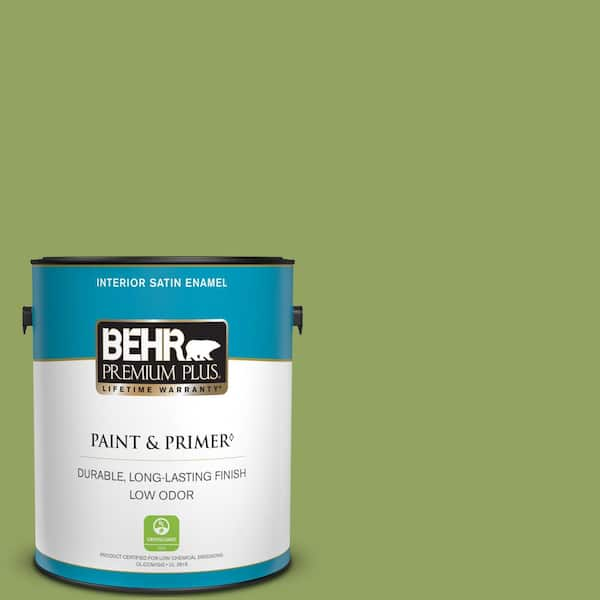 BEHR PREMIUM PLUS 1 gal. #PPU10-04 New Bamboo Satin Enamel Low Odor Interior Paint & Primer