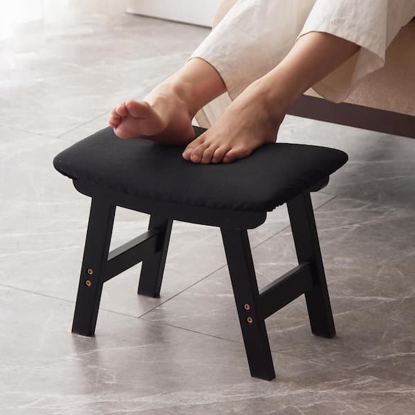 15.3 in. Bamboo Foot Stool with Cushioned Removable Cover, Black