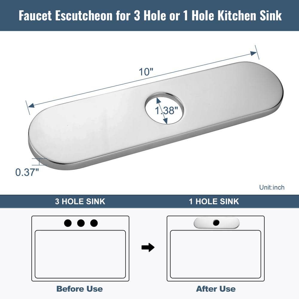 10'' Chrome Stainless Steel Bathroom Sink Faucet Deck Plate