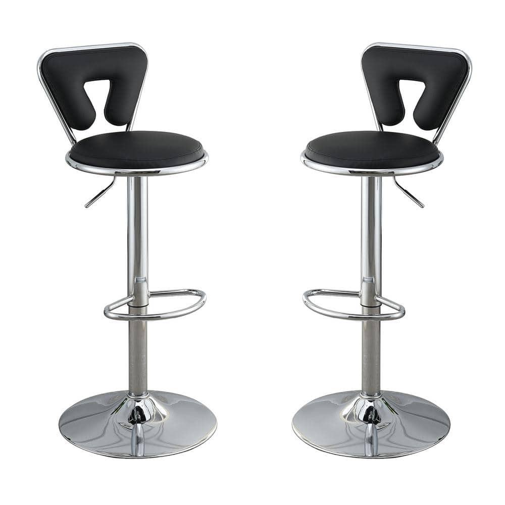 Adjustable Black Faux Leather Swivel Barstool with Metal Base