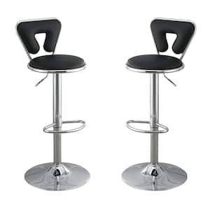 34 in. Black, Mid-Back, Chrome Metal Bar Stool with Faux Leather Padded Seat, Set of 2