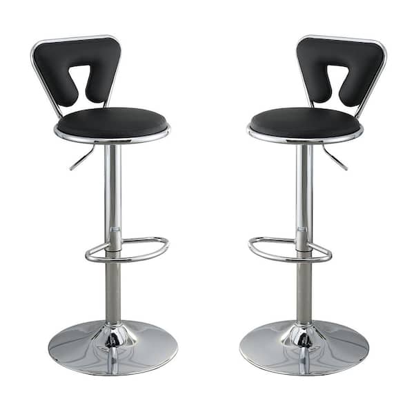 SIMPLE RELAX 34 in. Black, Mid-Back, Chrome Metal Bar Stool with Faux Leather Padded Seat, Set of 2