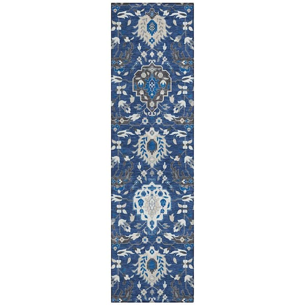 Addison Rugs Chantille Machine Washable Indoor/Outdoor Abstract ACN1026 Navy 2 ft. 3 in. x 7 ft. 6 in. Area Rug