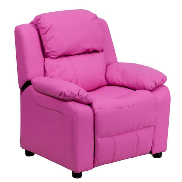 Flash Furniture Deluxe Padded Contemporary Hot Pink Vinyl Kids Recliner with Storage Arms