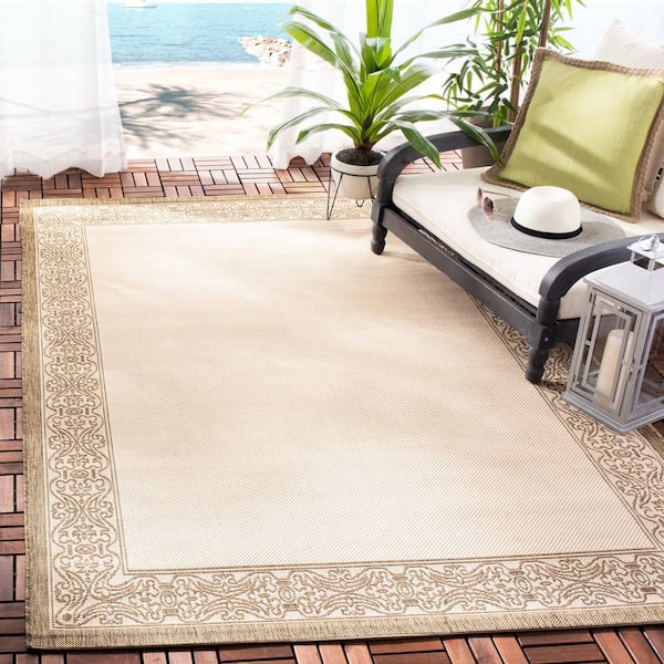 Courtyard Natural/Brown Doormat 3 ft. x 5 ft. Border Indoor/Outdoor Patio Area Rug