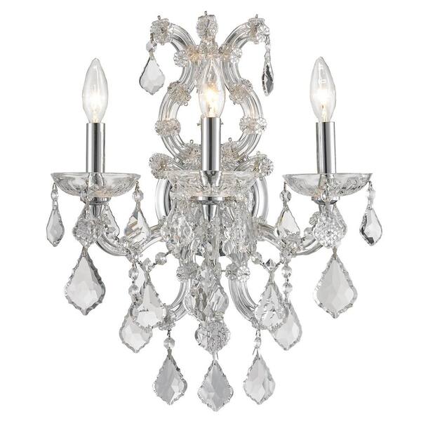 Worldwide Lighting Lyre Collection 3-Light Chrome and Crystal Sconce
