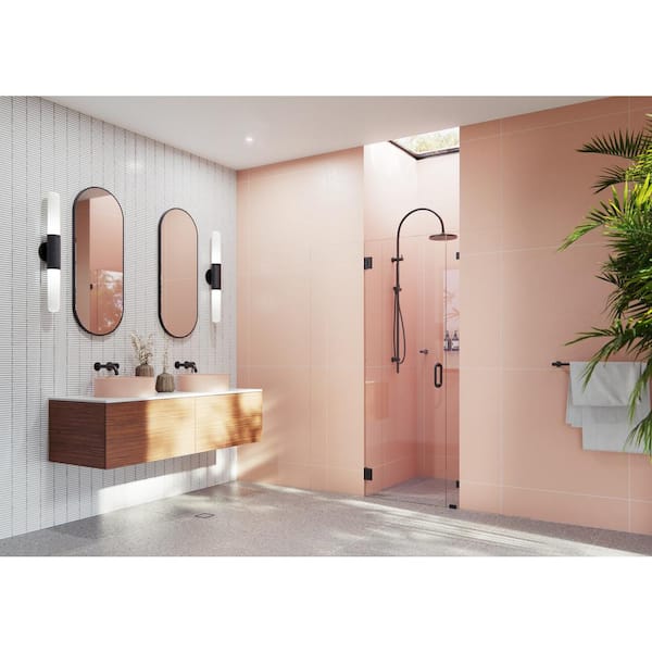 Illume 33.75 in. W x 78 in. H Wall Hinged Frameless Shower Door in Matte Black Finish with Clear Glass