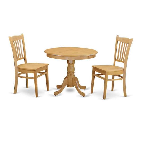 East West Furniture 3-Piece Round Natural Oak Finish Solid Wood Top Dining Table with 2 Chairs with Lattice Back