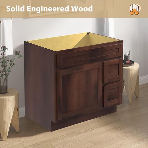 Vanity Art 36 in. W x 21 in. D x 32.5 in. H 2-Right Drawers Bath Vanity Cabinet Only in Brown