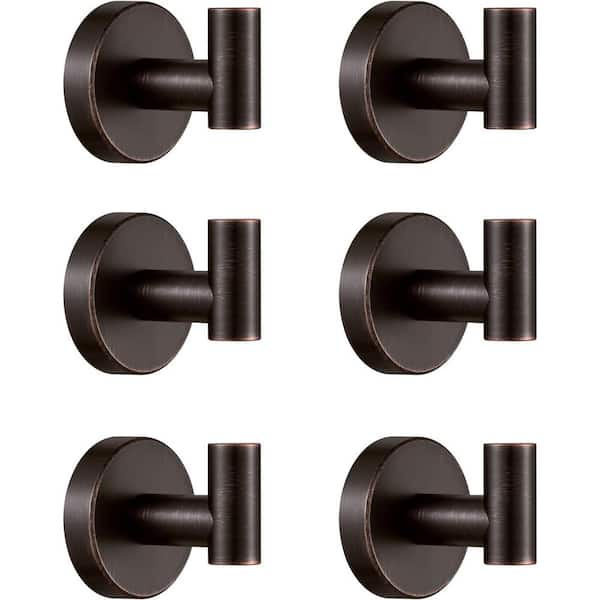 PRIMEPLUS 6-Piece Stainless Steel J-Hook Robe/Towel Hook with Round Mount Post in Oil Rubbed Bronze