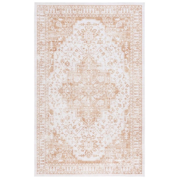 SAFAVIEH Arizona Beige/Gold 5 ft. x 8 ft. Machine Washable Transitional Medallion Area Rug