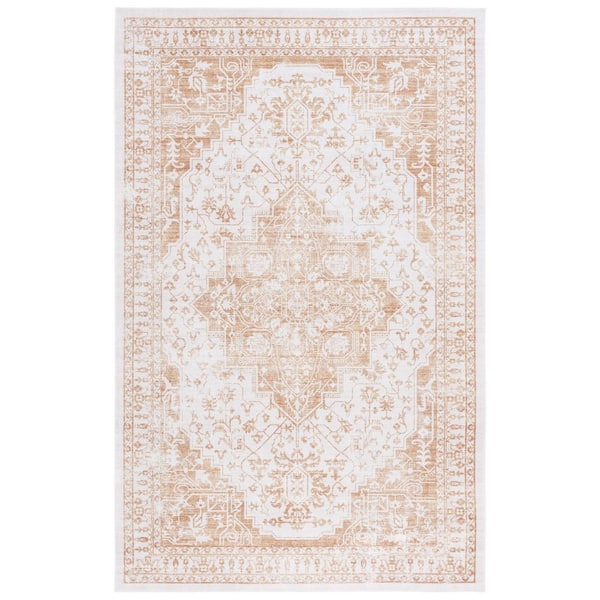 SAFAVIEH Arizona Beige/Gold 6 ft. x 9 ft. Machine Washable Transitional Medallion Area Rug