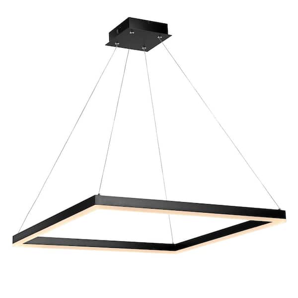 Nero 23.63 in. Square Contemporary Modern Metal Integrated LED Black Pendant Light