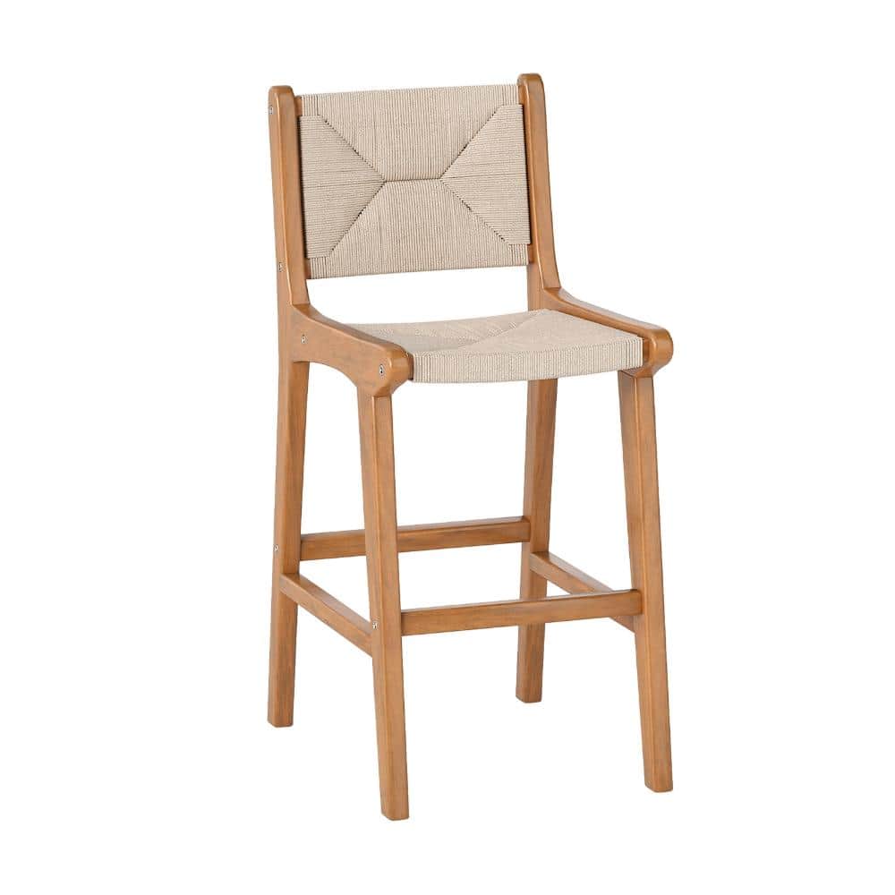 26 in. Seat Height Teak Wood and Woven Paper Rope Outdoor Bar Stool with 400 lb. Capacity, Natural price history on PriceWatchPro
