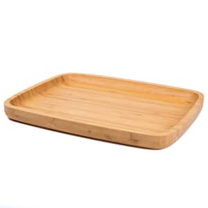 11 in. L x 14 in. W Natural Bamboo Rectangular Serving Tray Coffee Tea Platter Dessert Fruit Plate