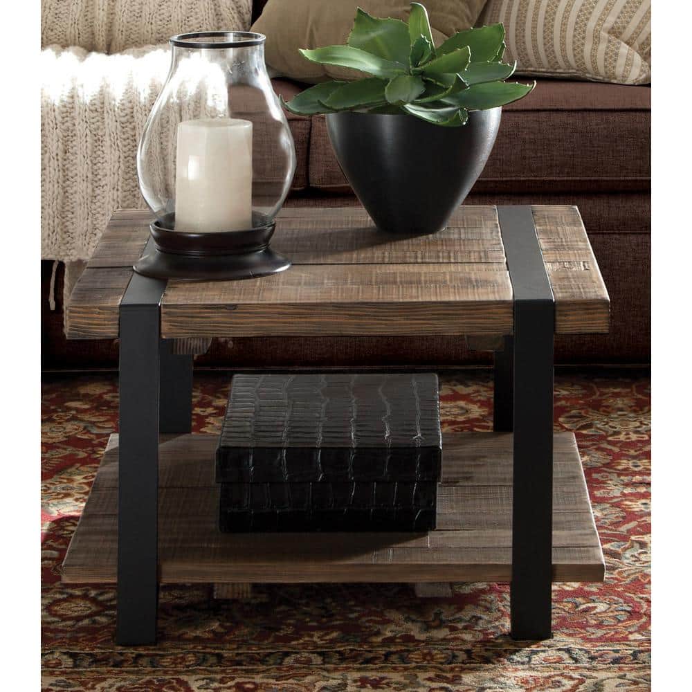 Modesto 27" Rustic Natural Wood and Metal Square Coffee Table