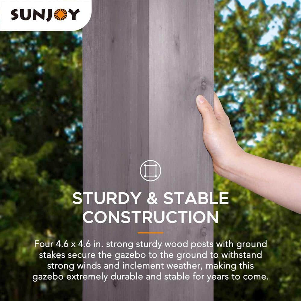 Sunjoy 13 ft. x 15 ft. Cedar and Black Steel Gazebo with Polycarbonate Roof