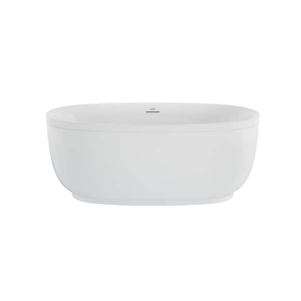 JACUZZI COSI 59 in. Acrylic Freestanding Flatbottom Center Drain Soaking Bathtub in White with White Drain