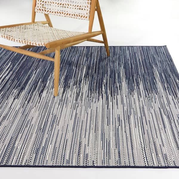 Windermere Navy Doormat 2 ft. x 7 ft. Abstract Indoor/Outdoor Area Rug
