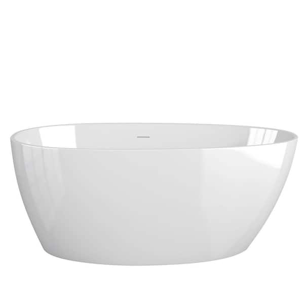 55 in. x 28.4 in. Acrylic Flatbottom Free Standing Soaking Tub Double Ended Freestanding Bathtub with Drain in White