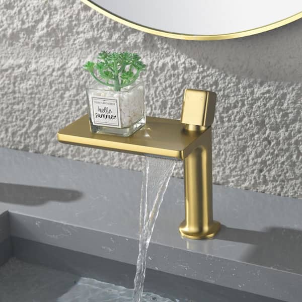 Single Handle Single Hole Bathroom Sink Faucet Waterfall Taps in Brushed Gold