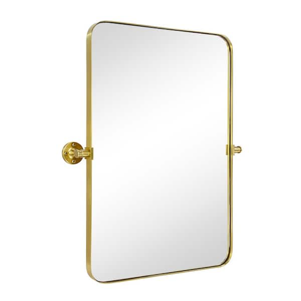 TEHOME 24 in. W x 36 in. H Rounded Rectangular Pivoting Metal Framed Wall Mounted Bathroom Vanity Mirror in Brushed Gold