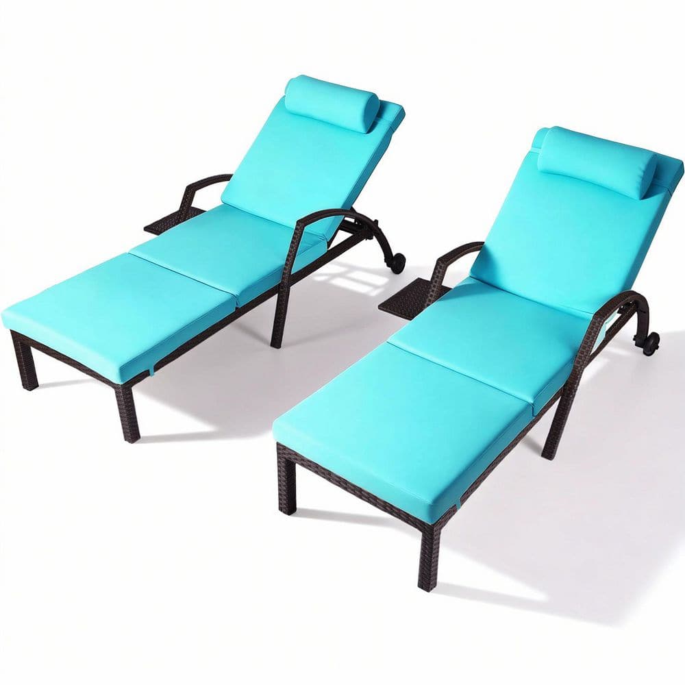 Outdoor Lounge Chairs Set of 2 Wicker with Adjustable Back Blue Cushion for Patio Poolside Deck Beach price history on PriceWatchPro