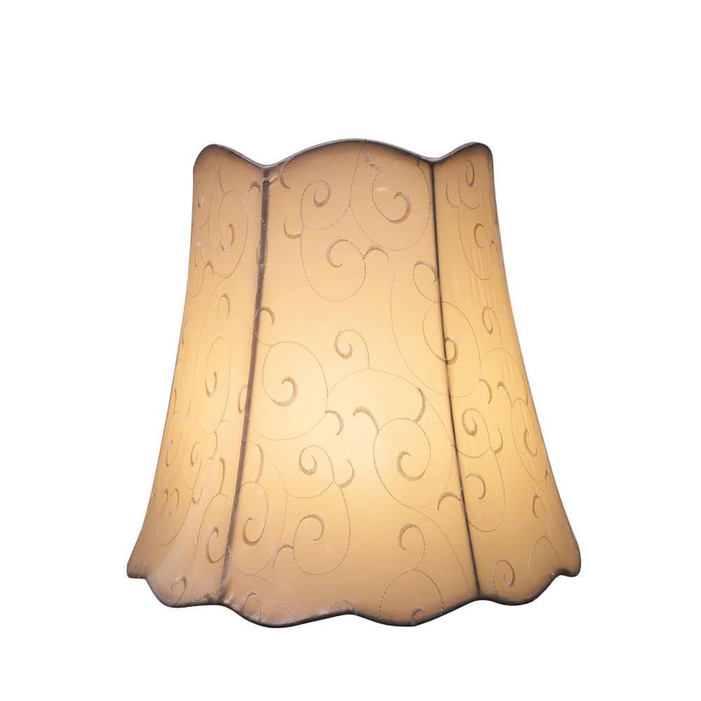 Beige Faux Silk Embroidered Bell Lamp Shade, 16"