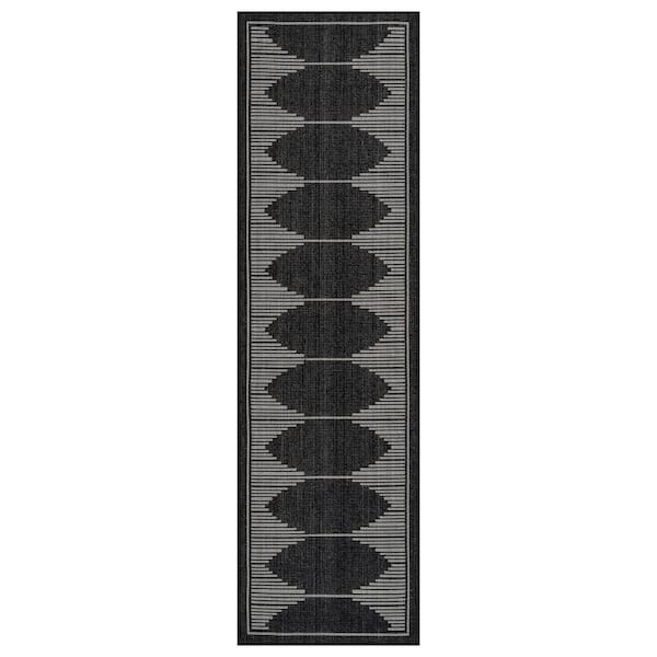 Geometric Black/Ivory Easy-Care Jute-Style Indoor/Outdoor Flat Woven 2 ft. 3 in. x 6 ft. Black Area Rug