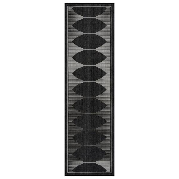 Geometric Black/Ivory Easy-Care Jute-Style Indoor/Outdoor Flat Woven 2 ft. 3 in. x 8 ft. Black Area Rug