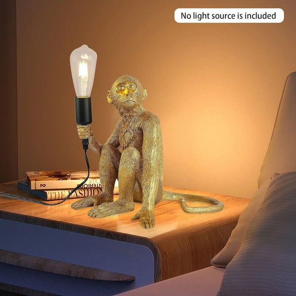 OUKANING 12.5 in. Gold Retro Decorative Desk Resin Sitting Monkey
