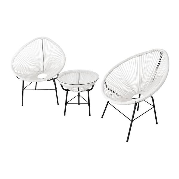 TIRAMISUBEST 3-Piece Wicker Patio Conversation Seating Set Bistro Set in Black and White