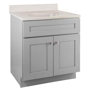 Brookings Shaker RTA 31 in. W x 22 in. D x 35.5 in. H Bath Vanity in Gray with White on White Cultured Marble Top