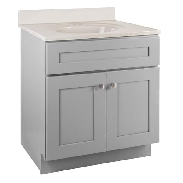 Design House Brookings Solid Wood 31 in. W x 22 in. D Bath Vanity in Gray with Ivory Swirl Cultured Marble Top