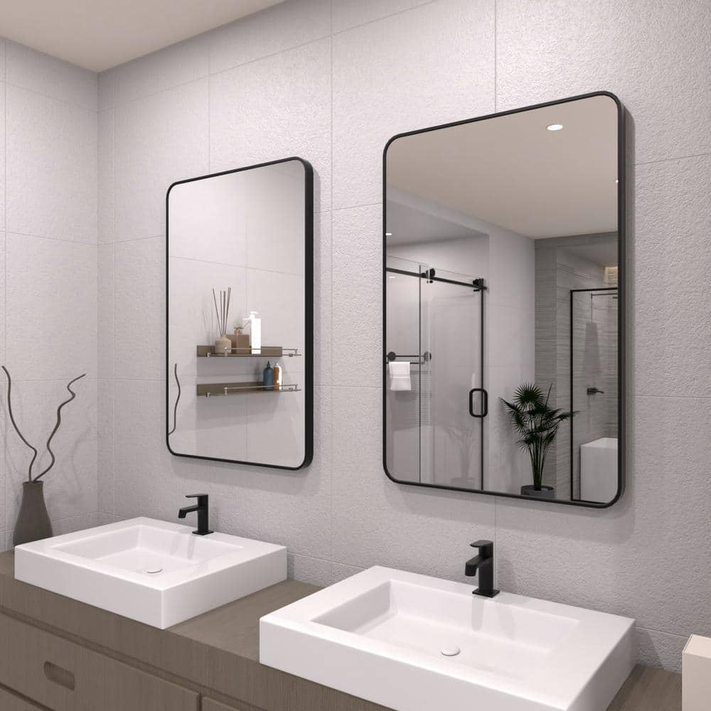 24 x 36 Inch Black Aluminum Rectangular Bathroom Vanity Mirror