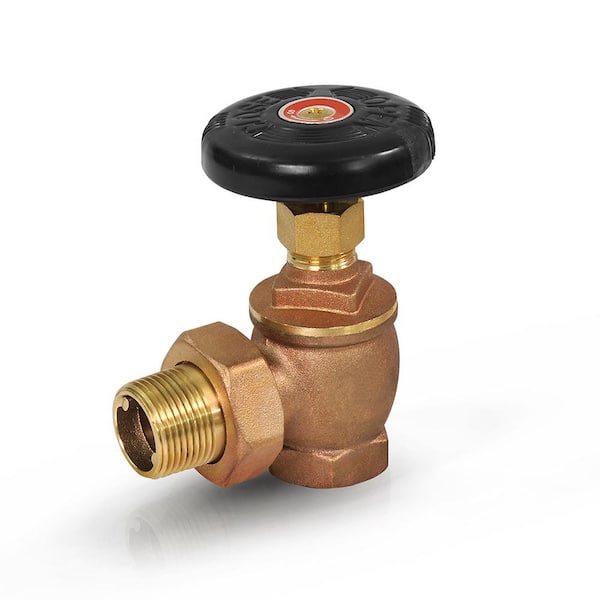 PLUMBFLEX 3/4 in. Brass Steam Angle Radiator Valve FIP x Male Union, with Molded Thermal Plastic Handle