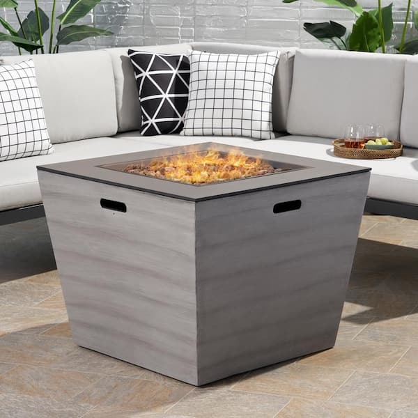 Unbranded Outdoor Patio Square Fire Pit Table, 30 in. Gas Burning Concrete, for Patio, Backyard, Deck, Black plus Gray